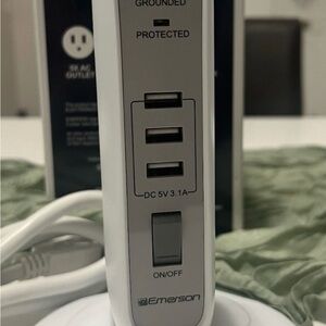 Emerson White Power Strip with USB Ports